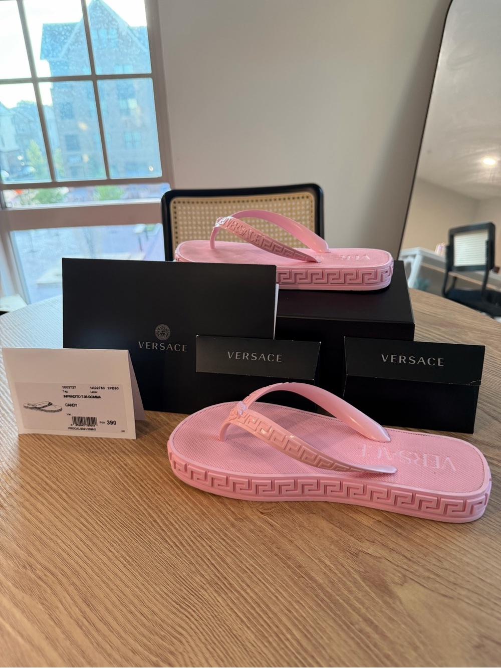 Versace Pink Rubber Greca Platform Flip Flop Sandals